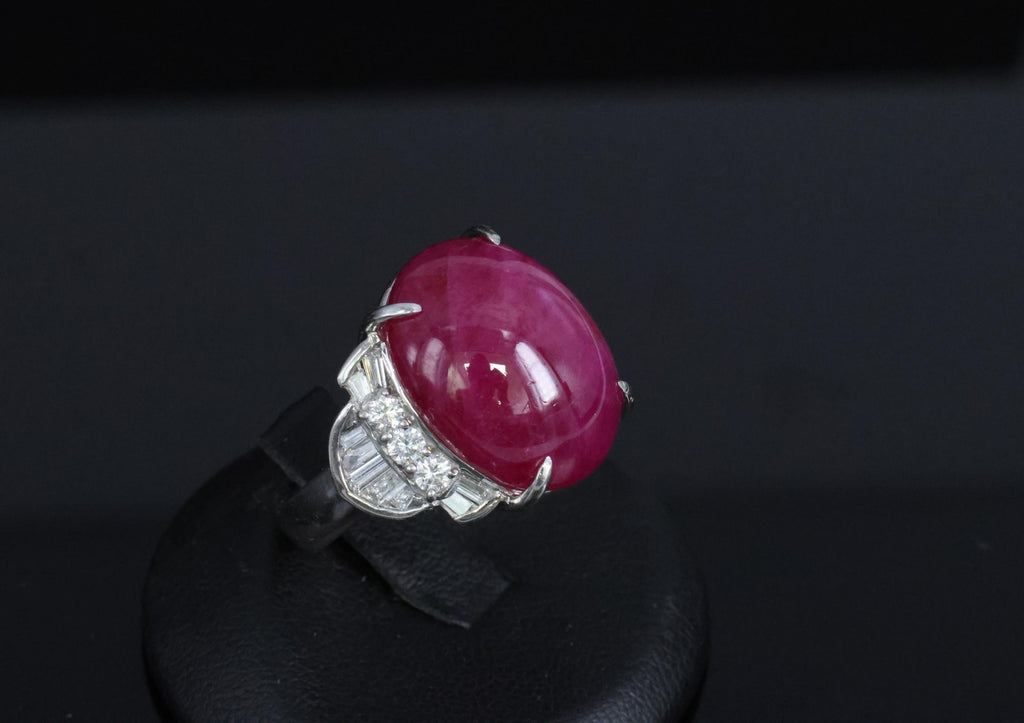 Vintage 27.49ct Natural Star Ruby 0.83ct Diamond Platinum Ring 20.2g Size 7