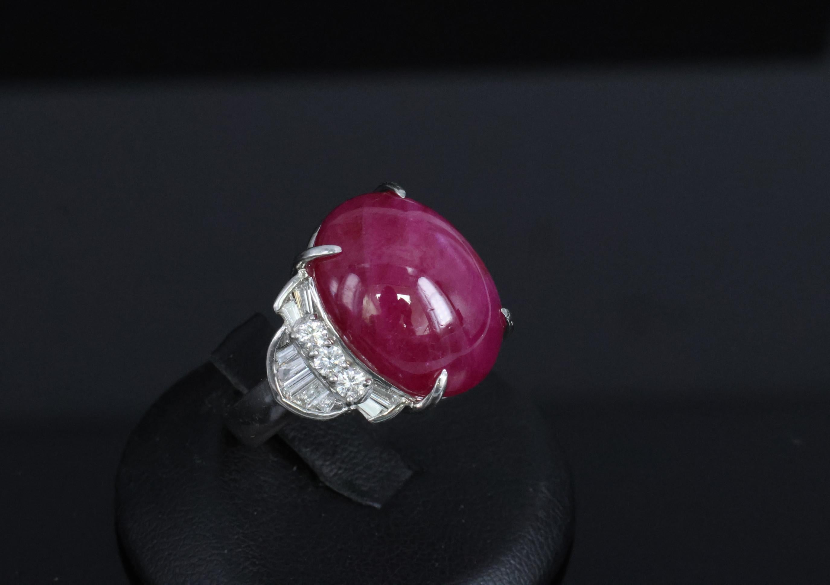 Vintage 27.49ct Natural Star Ruby 0.83ct Diamond Platinum Ring 20.2g Size 7