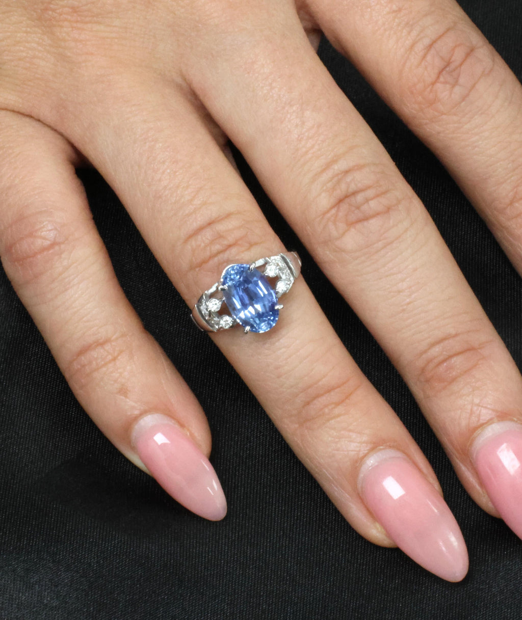 Fine 3.62ct GIA Ceylon No Heat Blue Sapphire 0.20ct Diamond 18K Gold Ring Size 6