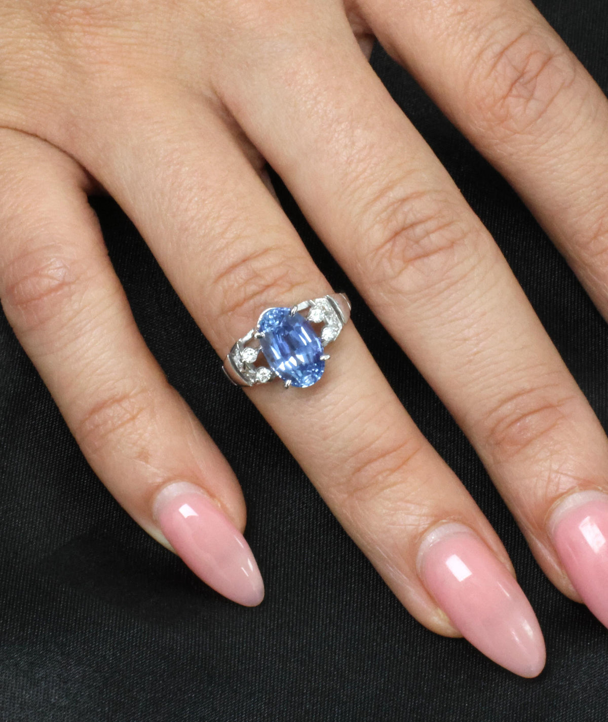 Fine 3.62ct GIA Ceylon No Heat Blue Sapphire 0.20ct Diamond 18K Gold Ring Size 6