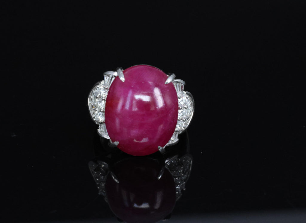 Vintage 27.49ct Natural Star Ruby 0.83ct Diamond Platinum Ring 20.2g Size 7