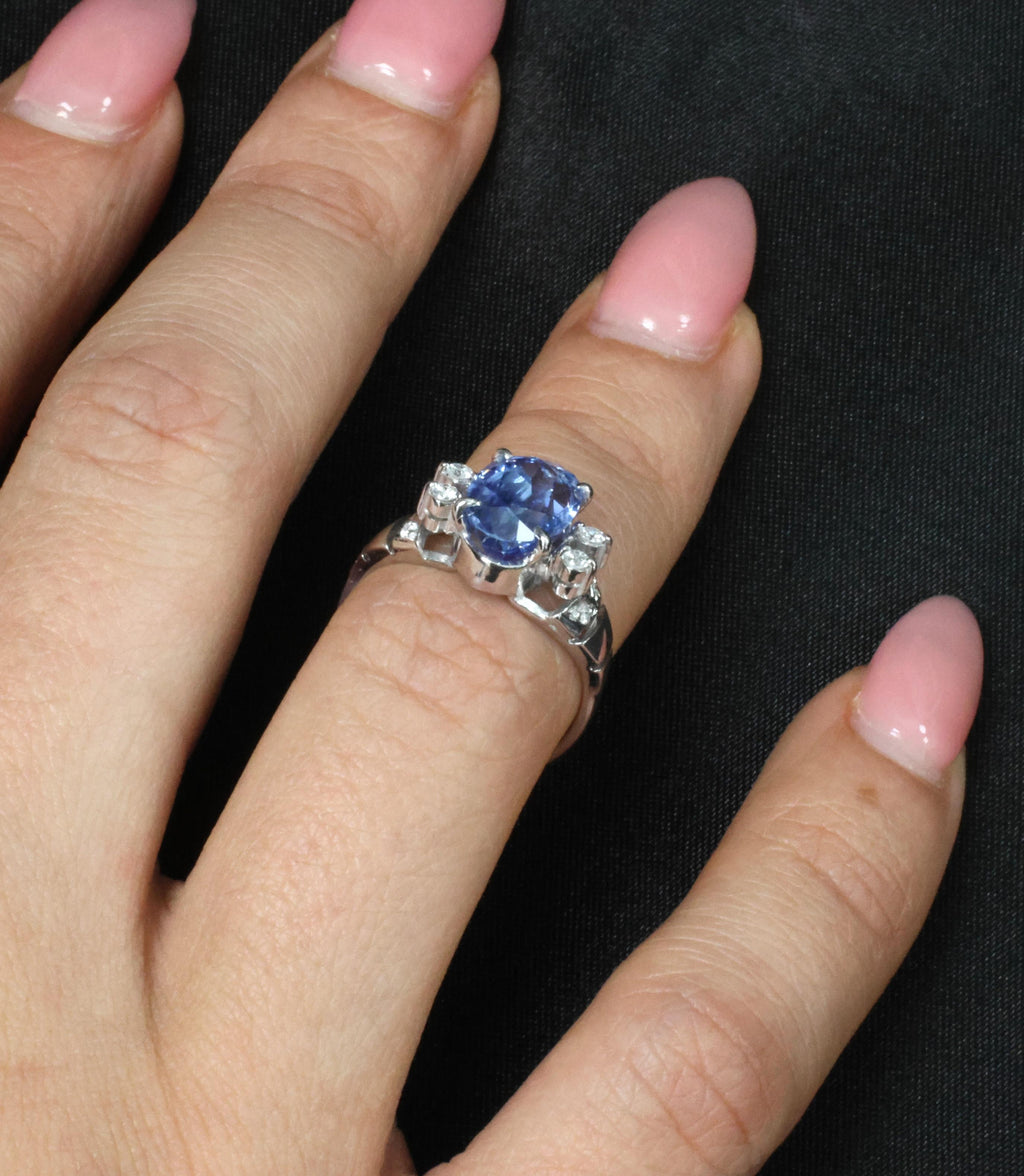 Fine 3.62ct GIA Ceylon No Heat Blue Sapphire 0.20ct Diamond 18K Gold Ring Size 6