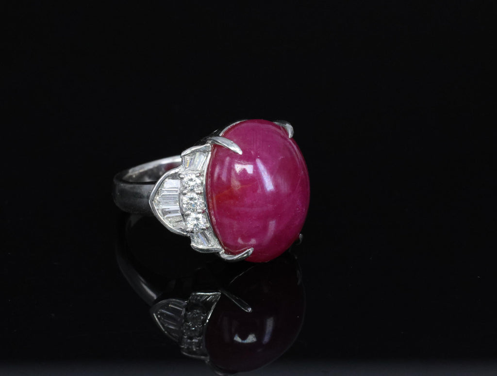 Vintage 27.49ct Natural Star Ruby 0.83ct Diamond Platinum Ring 20.2g Size 7