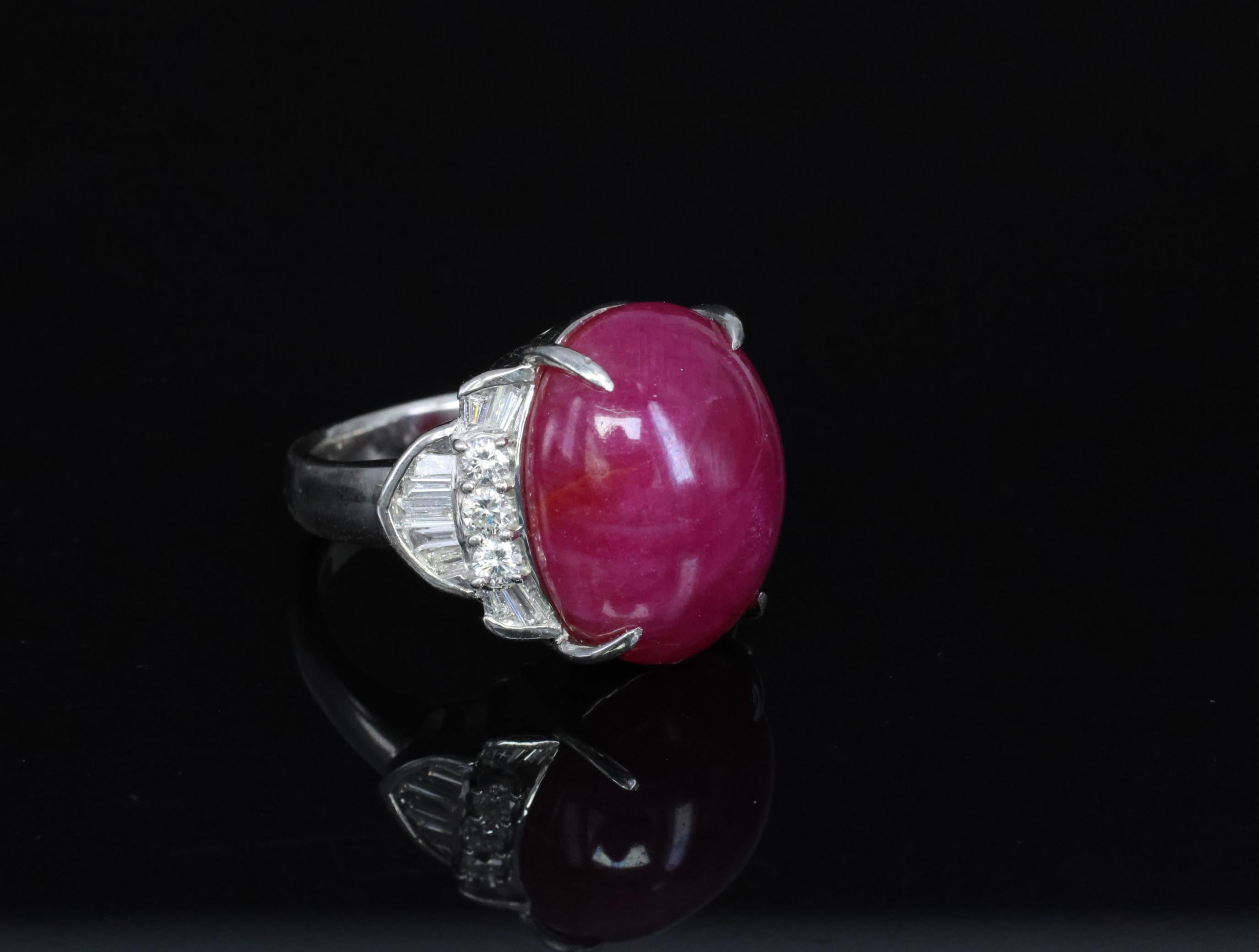 Vintage 27.49ct Natural Star Ruby 0.83ct Diamond Platinum Ring 20.2g Size 7