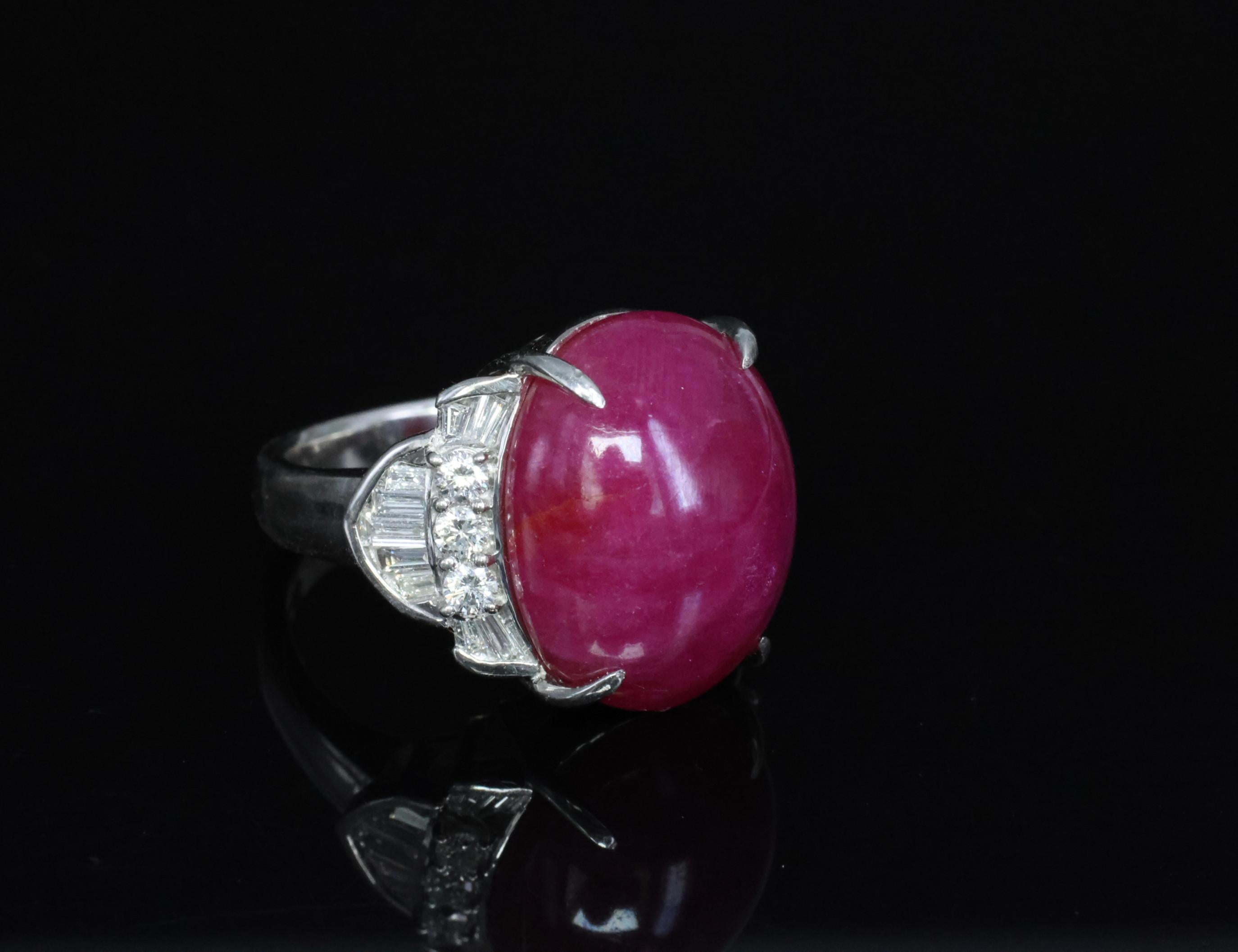 Vintage 27.49ct Natural Star Ruby 0.83ct Diamond Platinum Ring 20.2g Size 7