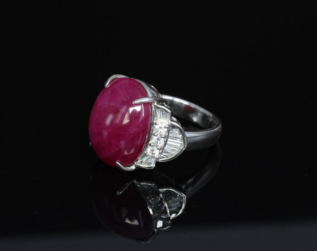 Vintage 27.49ct Natural Star Ruby 0.83ct Diamond Platinum Ring 20.2g Size 7