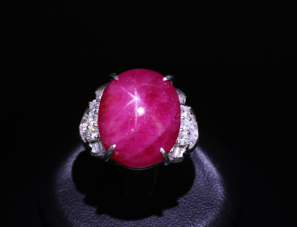Vintage 27.49ct Natural Star Ruby 0.83ct Diamond Platinum Ring 20.2g Size 7
