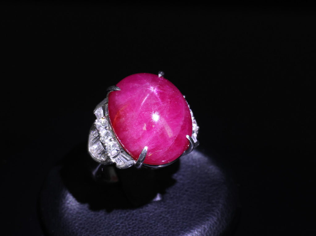 Vintage 27.49ct Natural Star Ruby 0.83ct Diamond Platinum Ring 20.2g Size 7