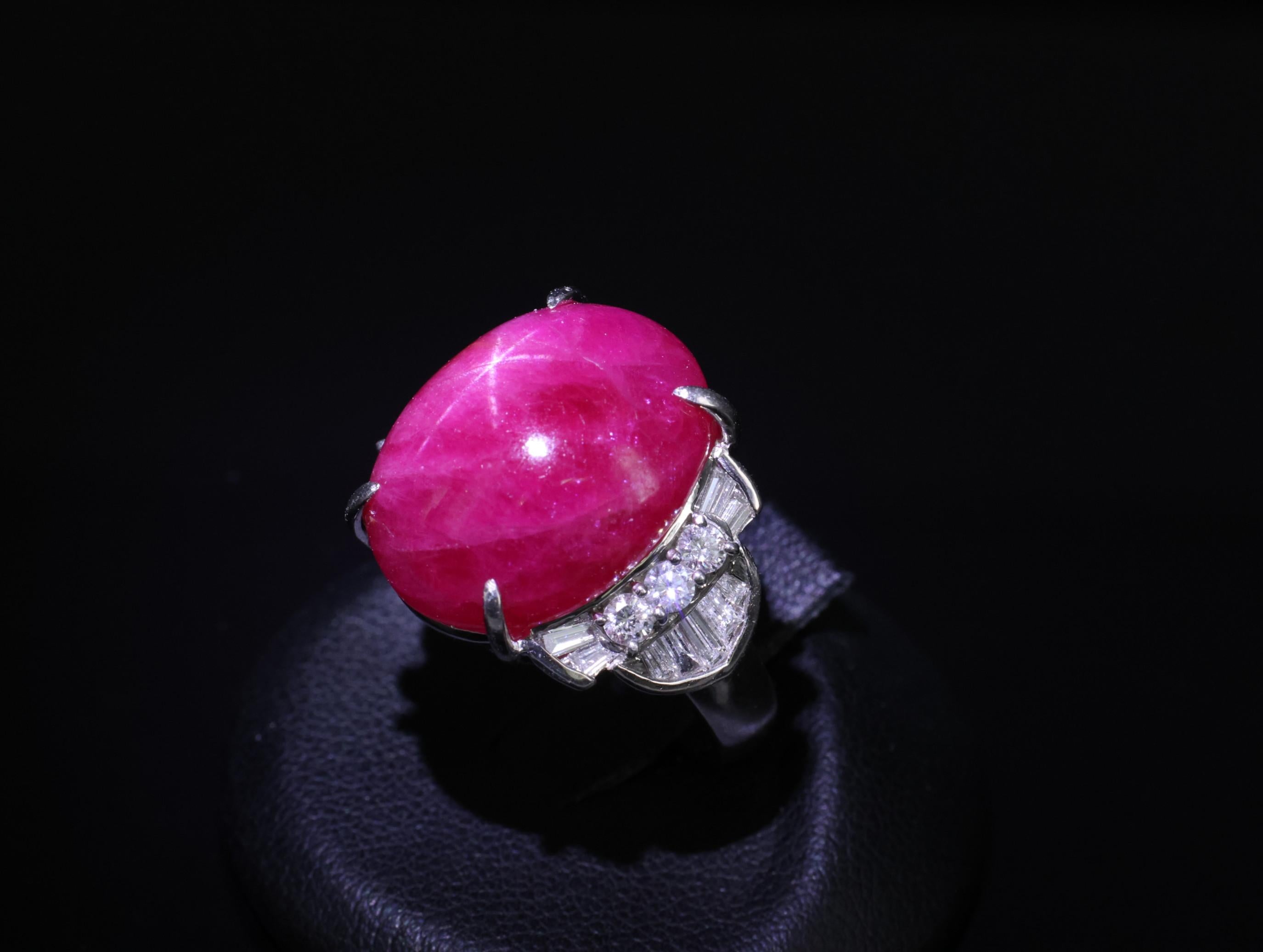 Vintage 27.49ct Natural Star Ruby 0.83ct Diamond Platinum Ring 20.2g Size 7