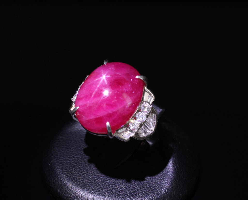 Vintage 27.49ct Natural Star Ruby 0.83ct Diamond Platinum Ring 20.2g Size 7