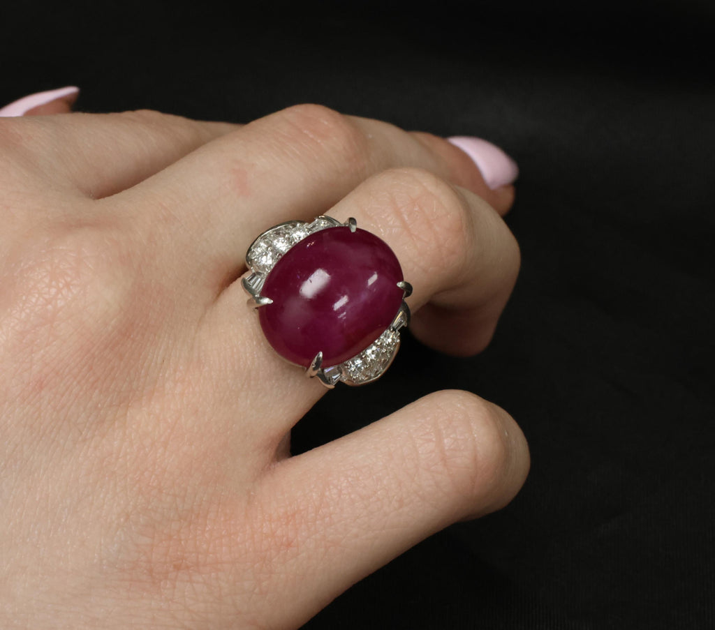Vintage 27.49ct Natural Star Ruby 0.83ct Diamond Platinum Ring 20.2g Size 7