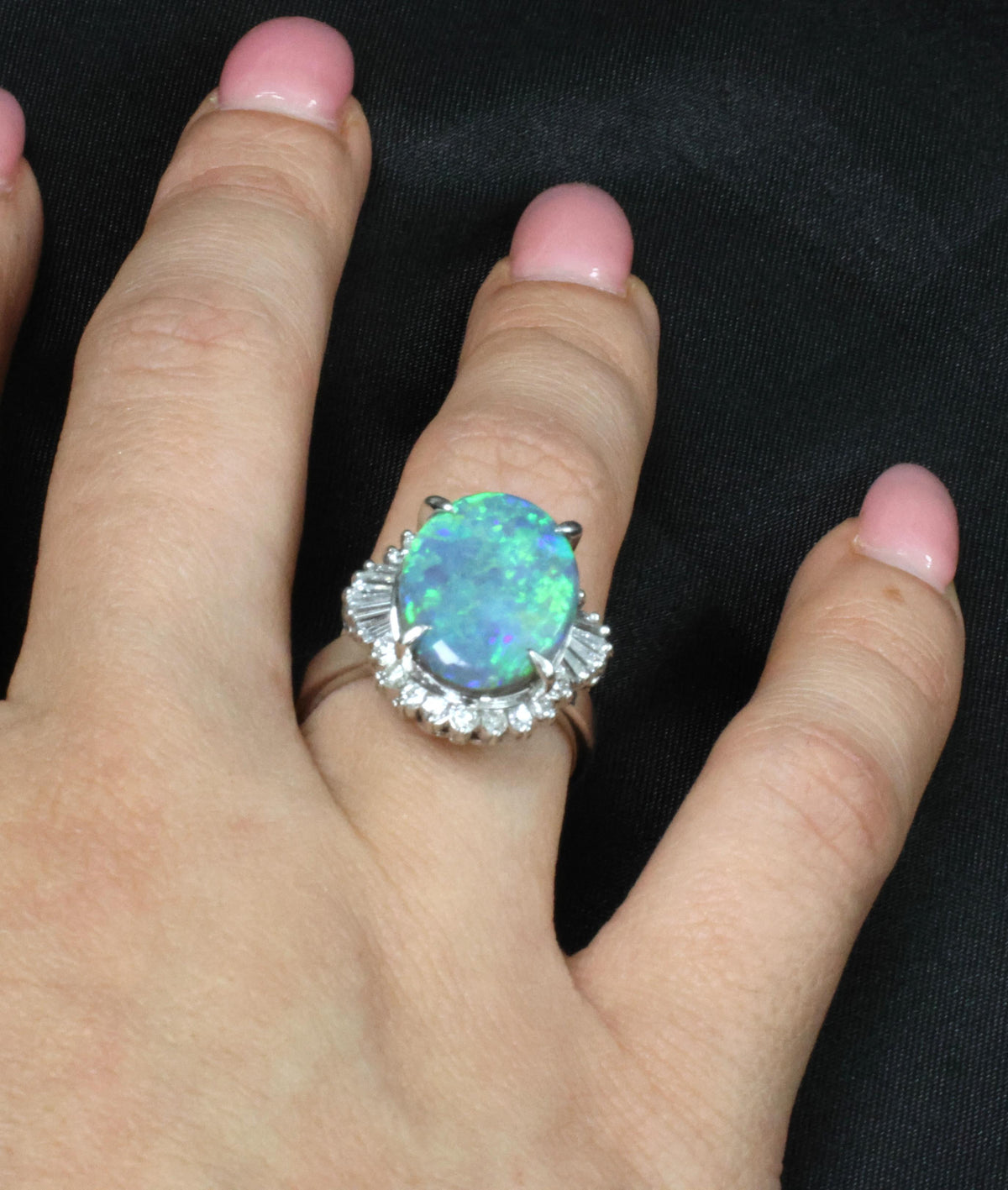 Fine 6.00ct Natural Untreated Black Opal 0.80ct Diamond Platinum Ring, Size 8.25