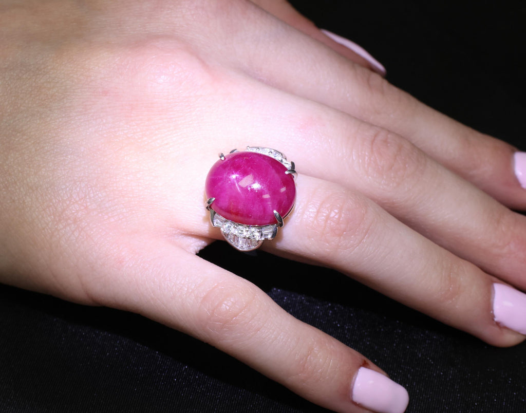 Vintage 27.49ct Natural Star Ruby 0.83ct Diamond Platinum Ring 20.2g Size 7