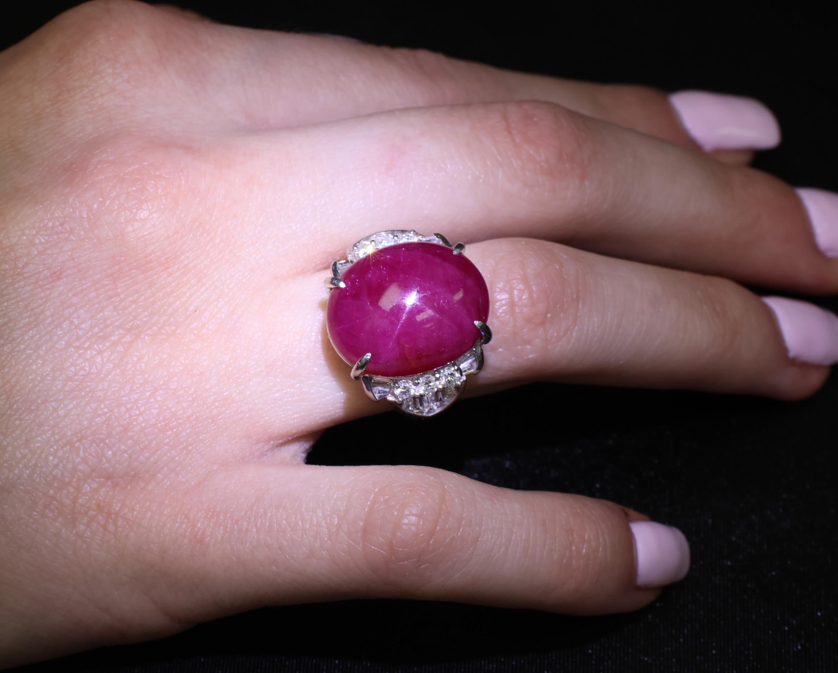 Vintage 27.49ct Natural Star Ruby 0.83ct Diamond Platinum Ring 20.2g Size 7