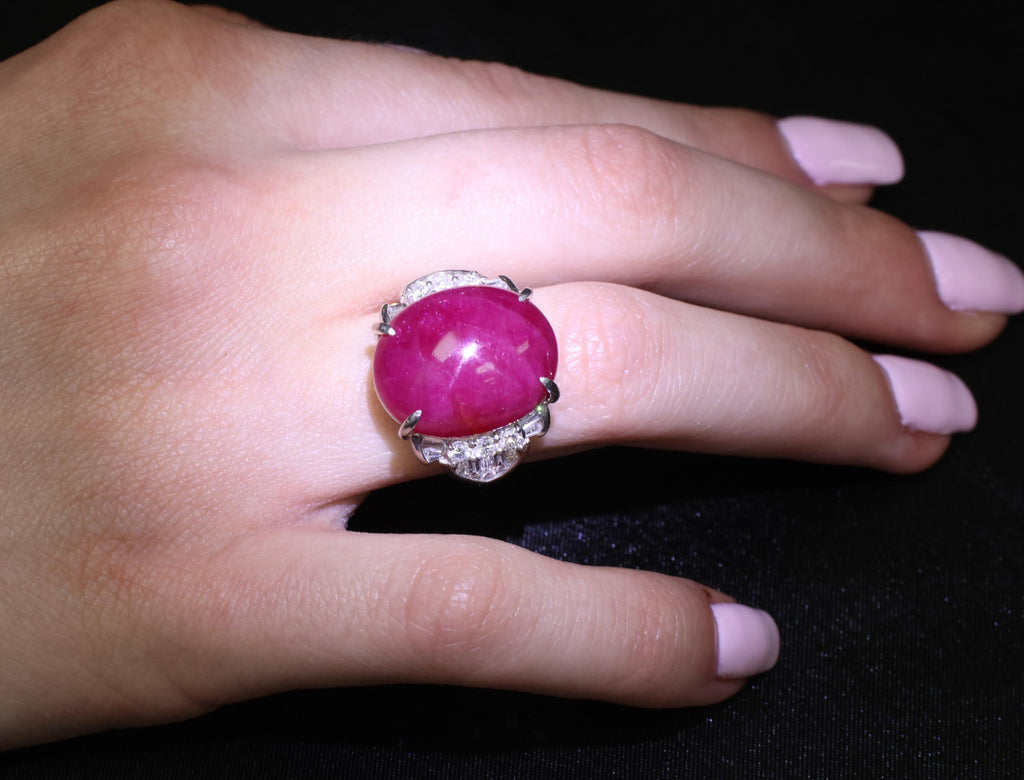 Vintage 27.49ct Natural Star Ruby 0.83ct Diamond Platinum Ring 20.2g Size 7
