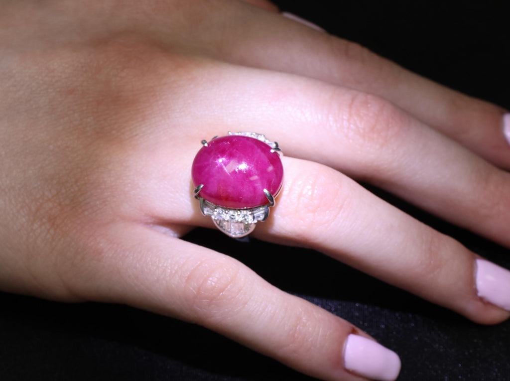 Vintage 27.49ct Natural Star Ruby 0.83ct Diamond Platinum Ring 20.2g Size 7