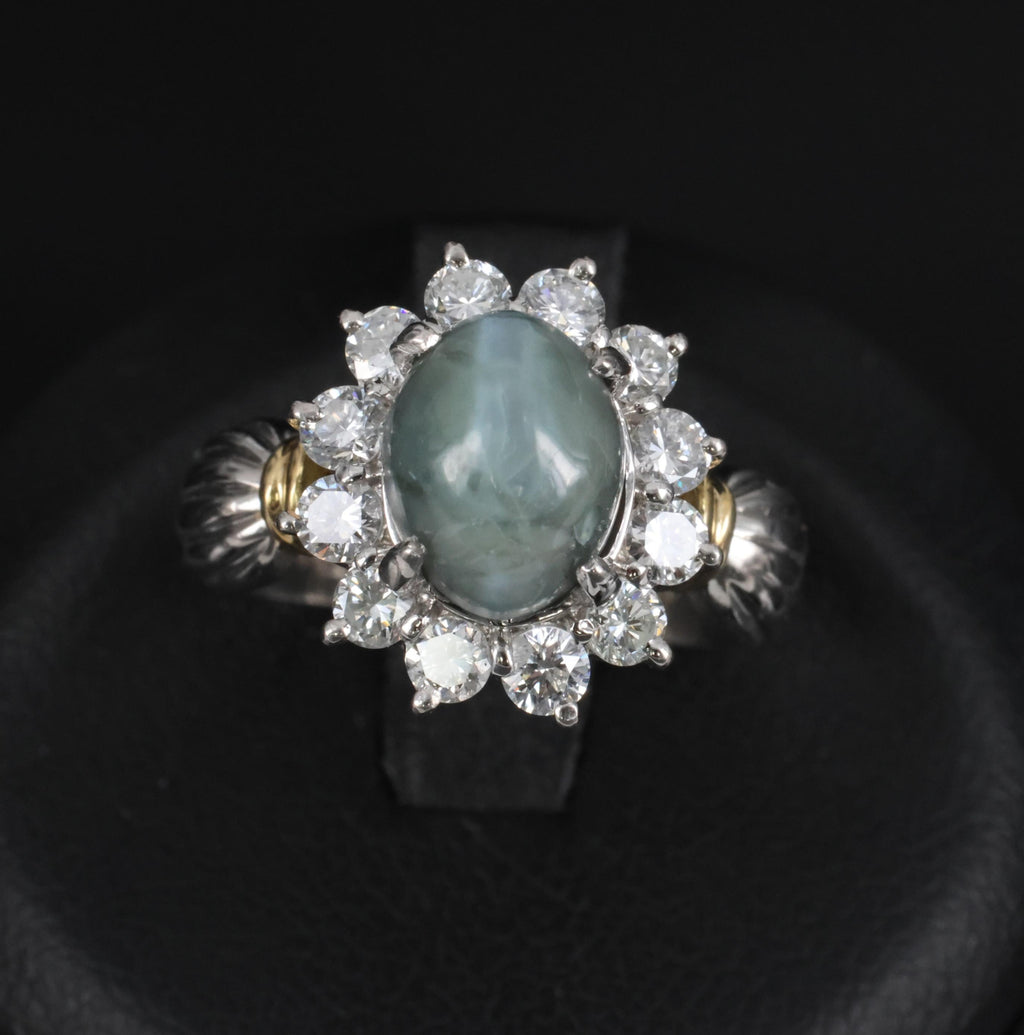 3.87ct Alexandrite Cat's Eye 0.97ct Diamond Platinum & 18K Gold Ring Size 5.5