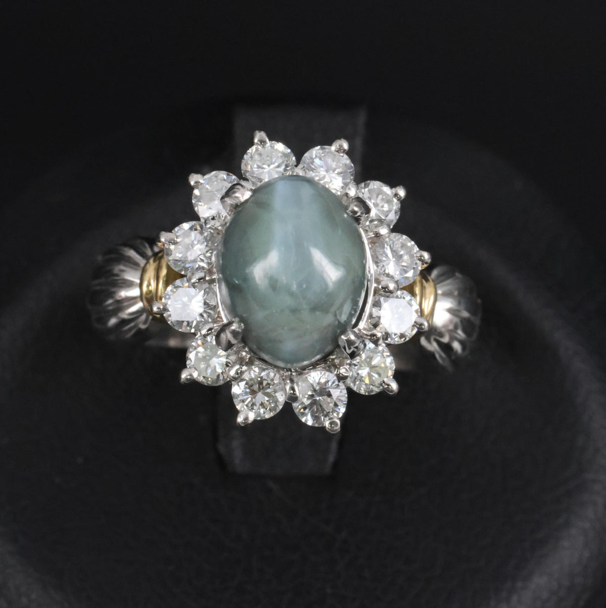3.87ct Alexandrite Cat's Eye 0.97ct Diamond Platinum & 18K Gold Ring Size 5.5