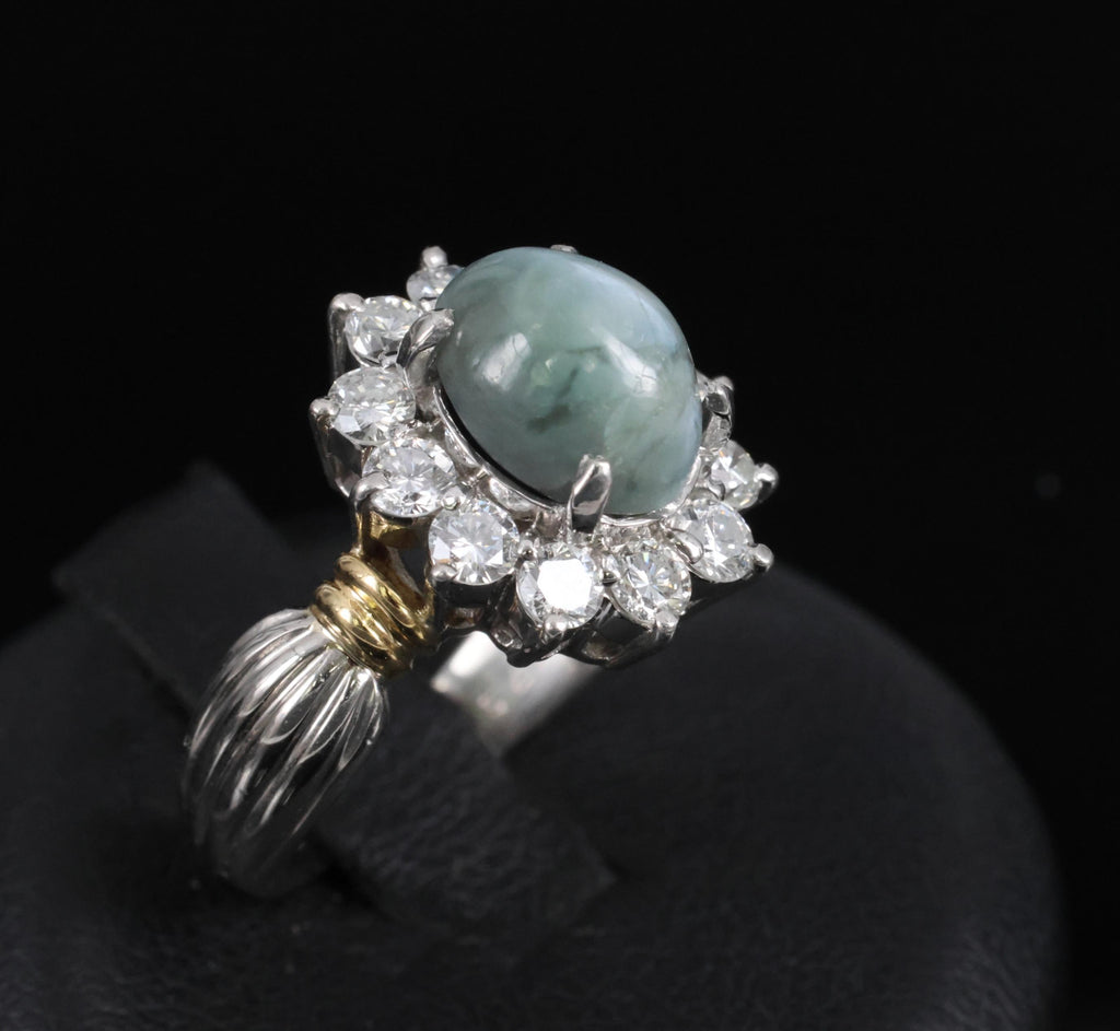 3.87ct Alexandrite Cat's Eye 0.97ct Diamond Platinum & 18K Gold Ring Size 5.5