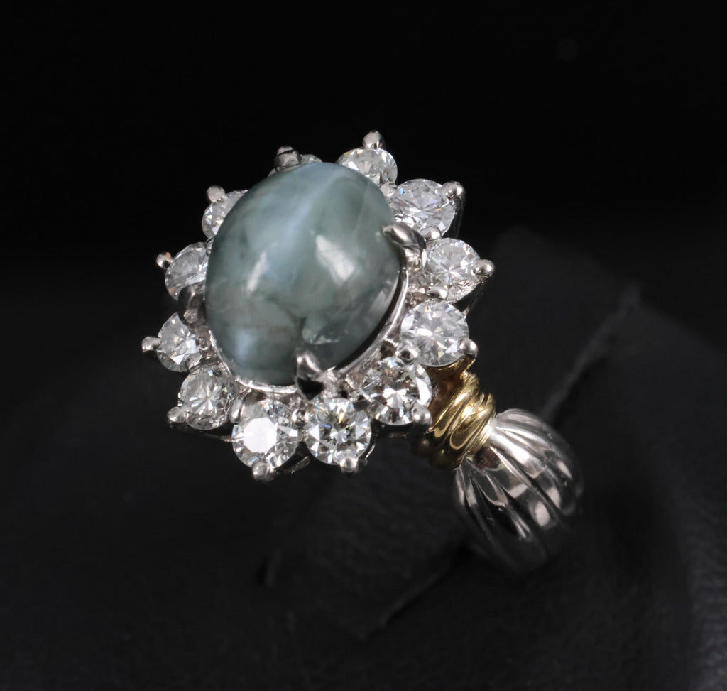 3.87ct Alexandrite Cat's Eye 0.97ct Diamond Platinum & 18K Gold Ring Size 5.5
