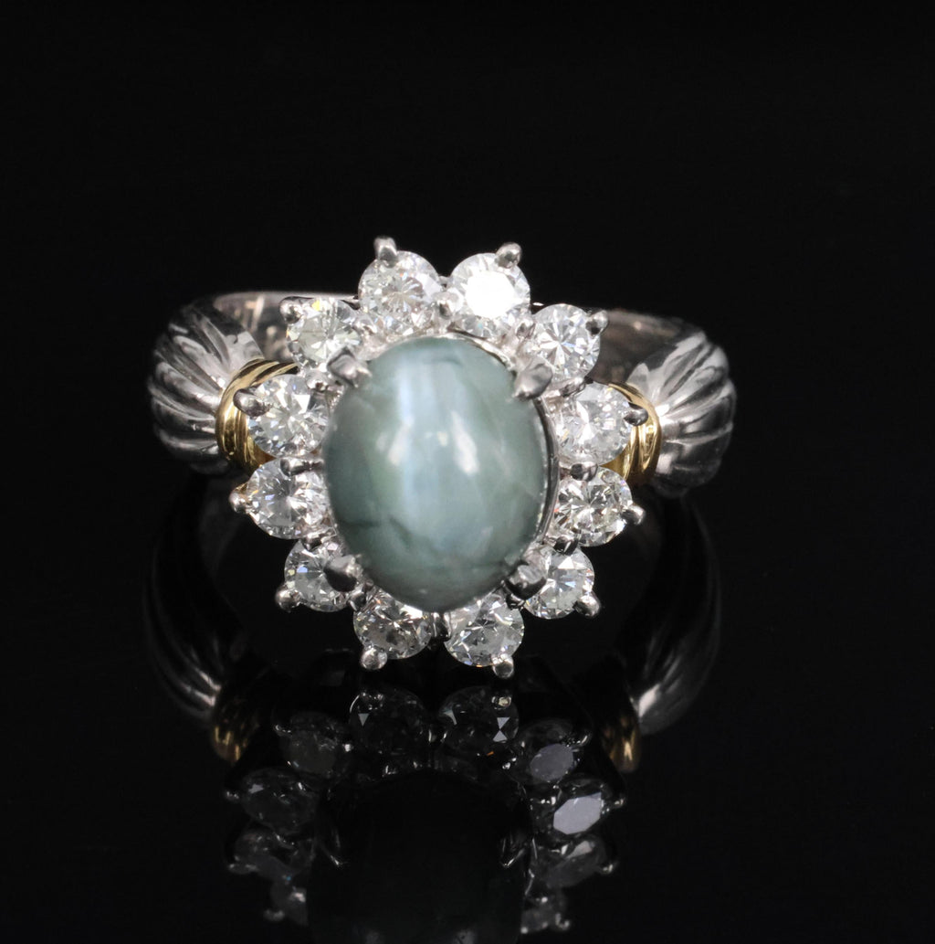 3.87ct Alexandrite Cat's Eye 0.97ct Diamond Platinum & 18K Gold Ring Size 5.5
