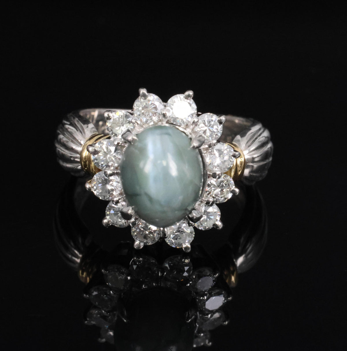 3.87ct Alexandrite Cat's Eye 0.97ct Diamond Platinum & 18K Gold Ring Size 5.5