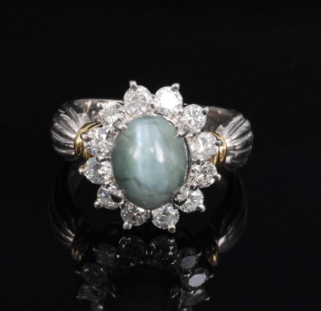 3.87ct Alexandrite Cat's Eye 0.97ct Diamond Platinum & 18K Gold Ring Size 5.5