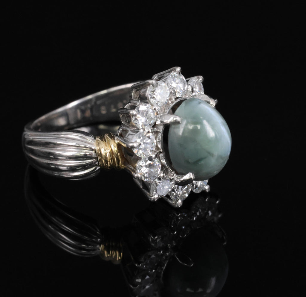 3.87ct Alexandrite Cat's Eye 0.97ct Diamond Platinum & 18K Gold Ring Size 5.5
