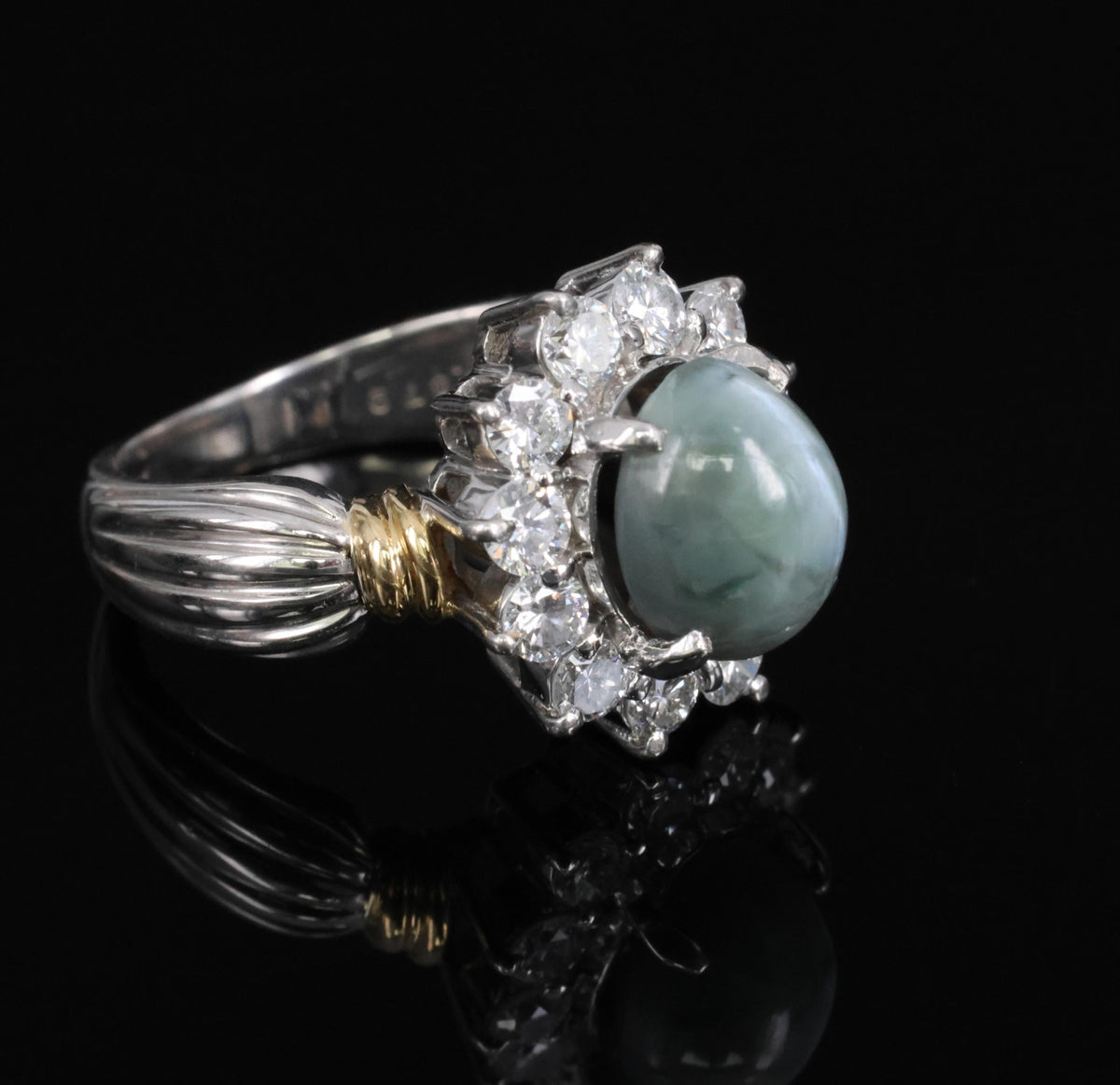 3.87ct Alexandrite Cat's Eye 0.97ct Diamond Platinum & 18K Gold Ring Size 5.5