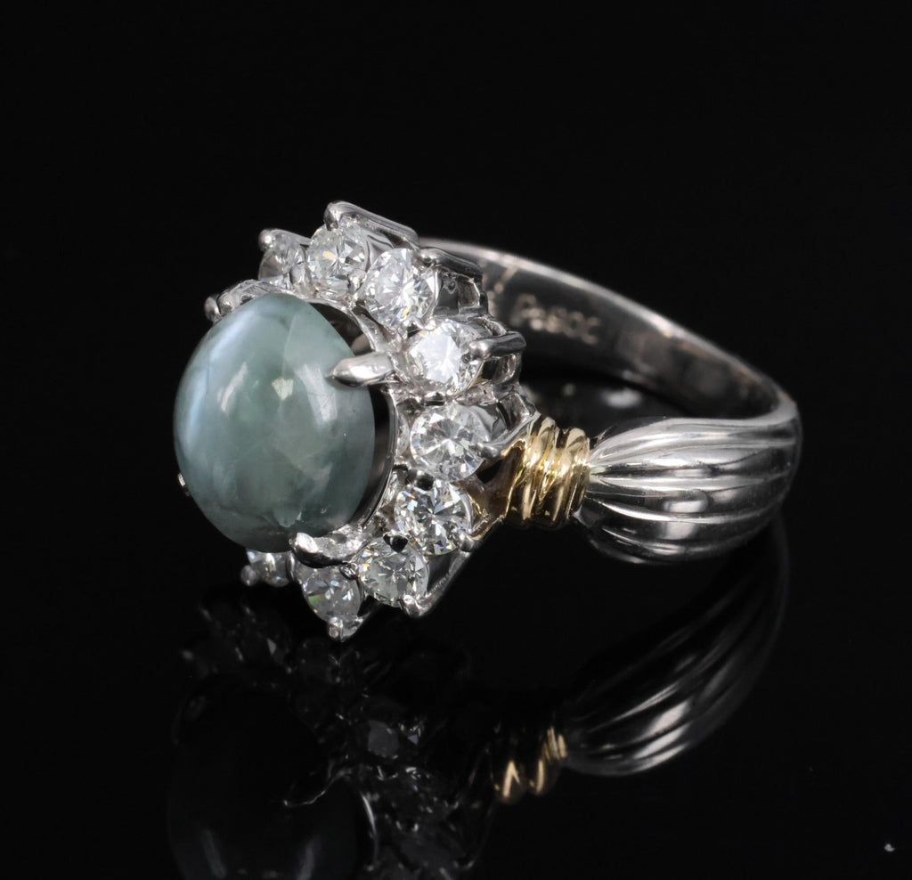 3.87ct Alexandrite Cat's Eye 0.97ct Diamond Platinum & 18K Gold Ring Size 5.5