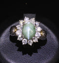 3.87ct Alexandrite Cat's Eye 0.97ct Diamond Platinum & 18K Gold Ring Size 5.5