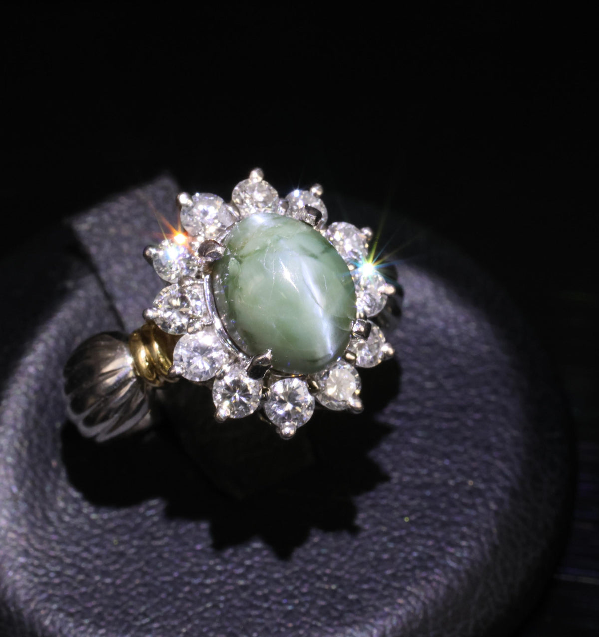 3.87ct Alexandrite Cat's Eye 0.97ct Diamond Platinum & 18K Gold Ring Size 5.5