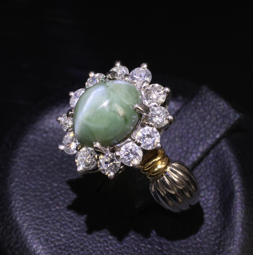 3.87ct Alexandrite Cat's Eye 0.97ct Diamond Platinum & 18K Gold Ring Size 5.5