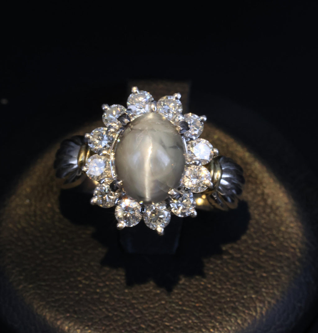 3.87ct Alexandrite Cat's Eye 0.97ct Diamond Platinum & 18K Gold Ring Size 5.5