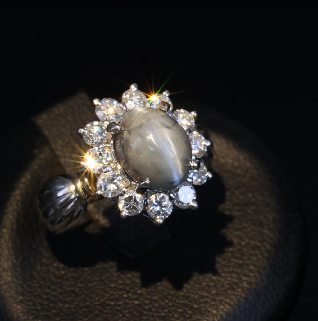 3.87ct Alexandrite Cat's Eye 0.97ct Diamond Platinum & 18K Gold Ring Size 5.5