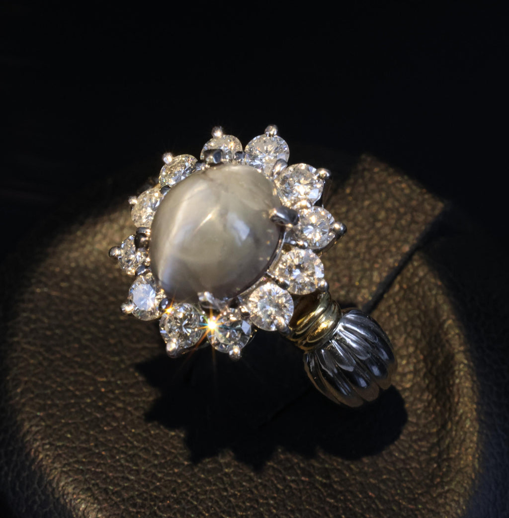 3.87ct Alexandrite Cat's Eye 0.97ct Diamond Platinum & 18K Gold Ring Size 5.5