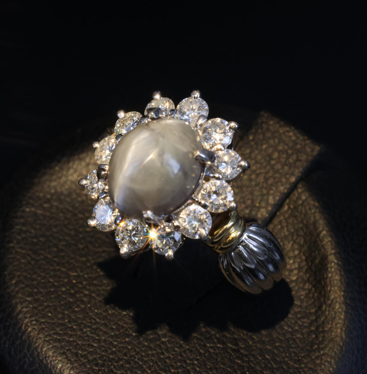 3.87ct Alexandrite Cat's Eye 0.97ct Diamond Platinum & 18K Gold Ring Size 5.5