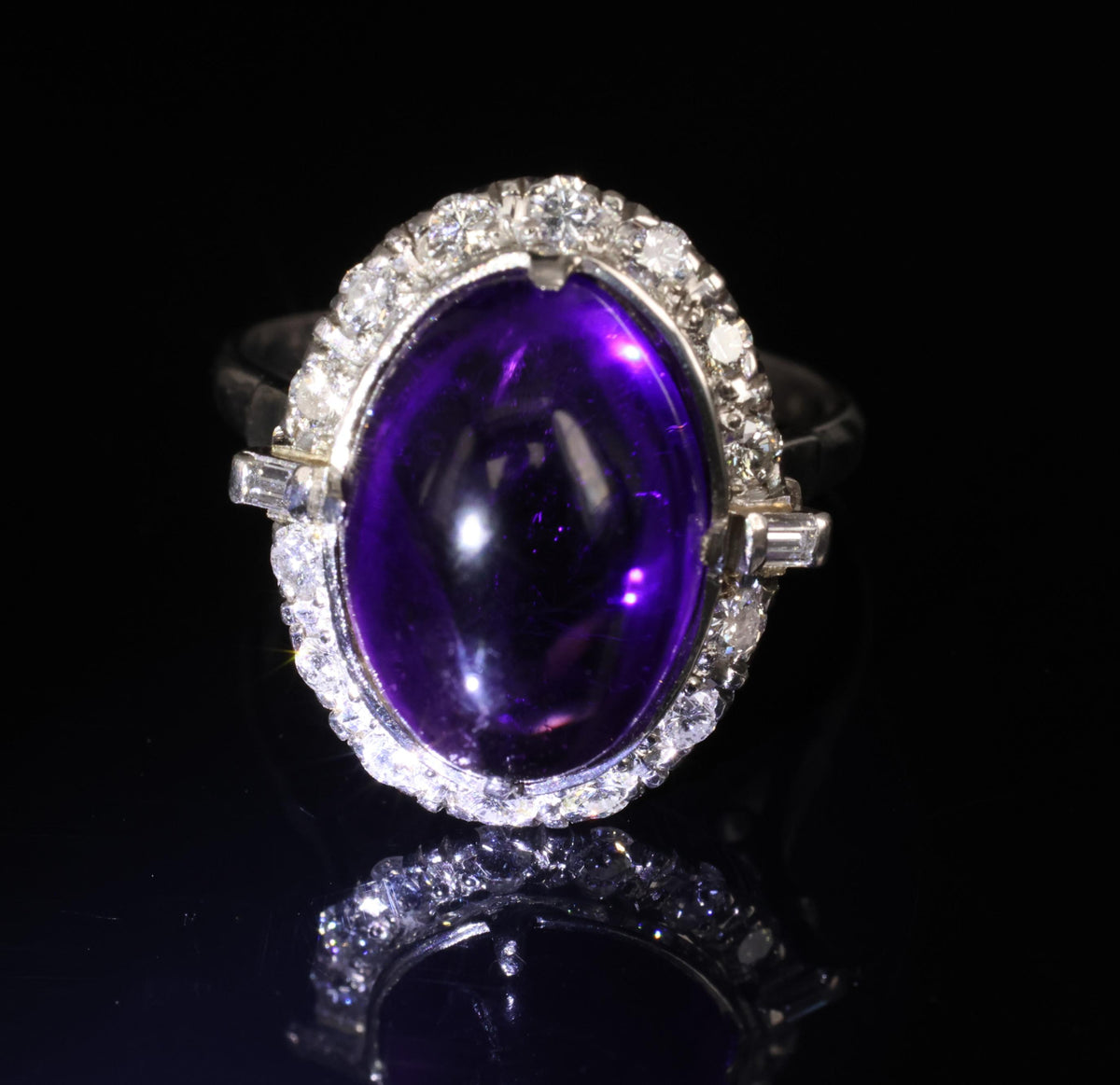 Vintage 7.70ct Natural Purple Amethyst 0.48ct Diamond Halo Platinum Ring, Size 6