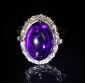 Vintage 7.70ct Natural Purple Amethyst 0.48ct Diamond Halo Platinum Ring, Size 6