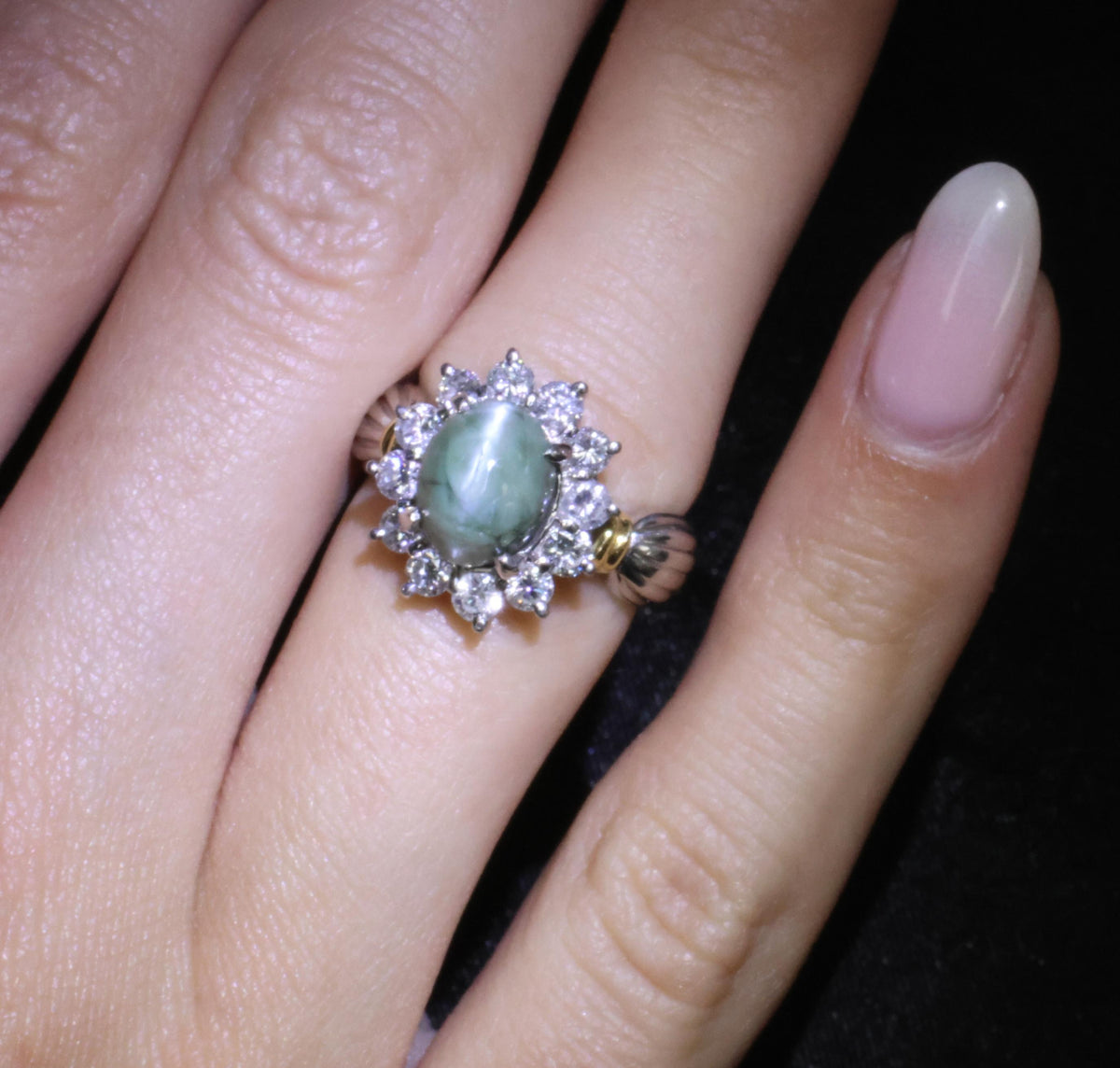 3.87ct Alexandrite Cat's Eye 0.97ct Diamond Platinum & 18K Gold Ring Size 5.5