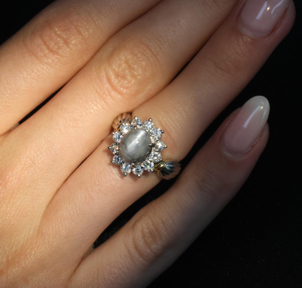 3.87ct Alexandrite Cat's Eye 0.97ct Diamond Platinum & 18K Gold Ring Size 5.5