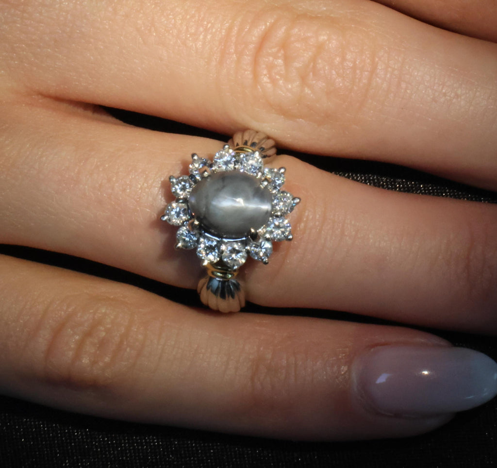 3.87ct Alexandrite Cat's Eye 0.97ct Diamond Platinum & 18K Gold Ring Size 5.5