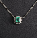 Fine 0.43ct Natural Colombian Emerald & 0.14ct Diamond Halo Platinum Necklace
