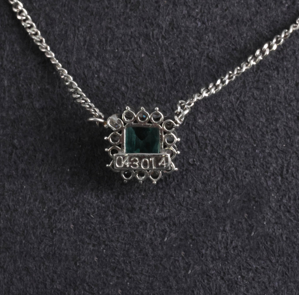 Fine 0.43ct Natural Colombian Emerald & 0.14ct Diamond Halo Platinum Necklace