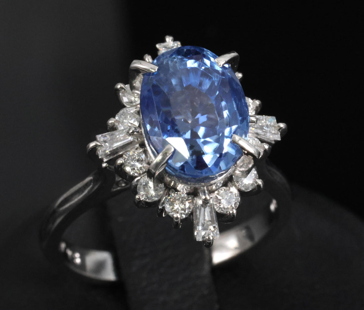4.63ct GIA Ceylon No Heat Sapphire  & 0.53ct Diamond Halo Platinum Ring Size 6.5