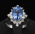 4.63ct GIA Ceylon No Heat Sapphire  & 0.53ct Diamond Halo Platinum Ring Size 6.5