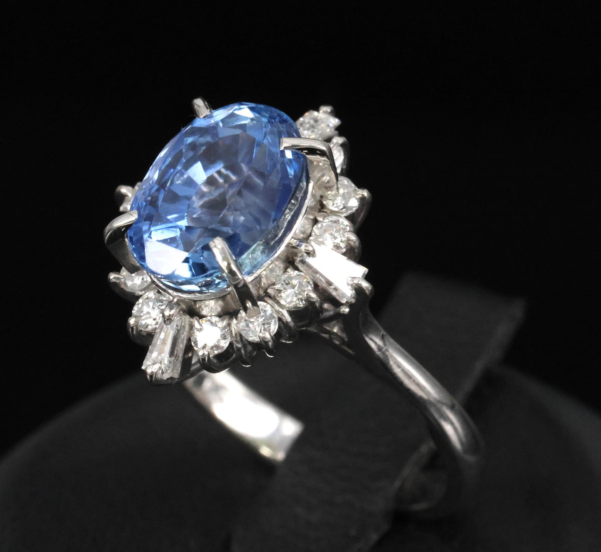 4.63ct GIA Ceylon No Heat Sapphire  & 0.53ct Diamond Halo Platinum Ring Size 6.5
