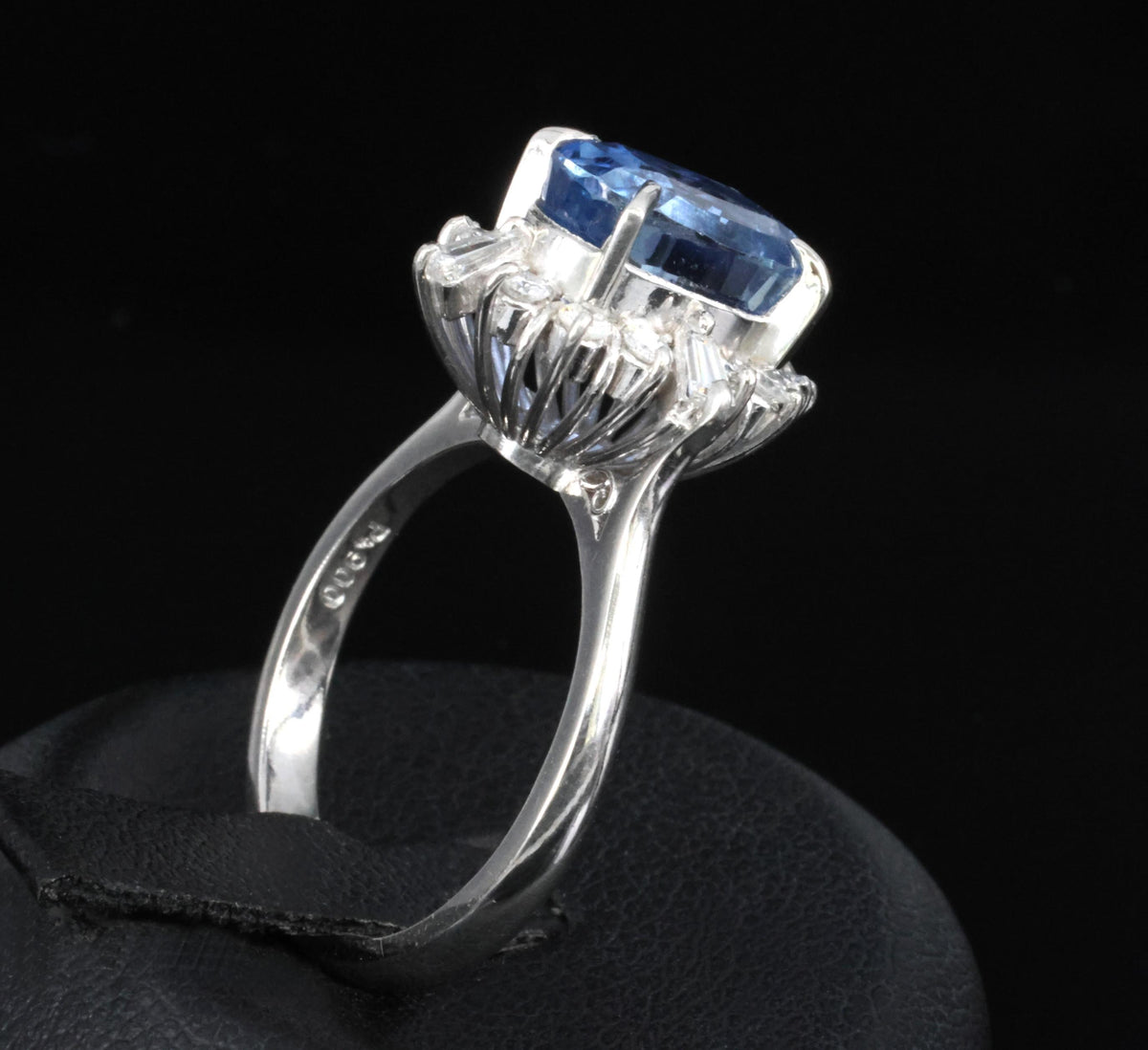 4.63ct GIA Ceylon No Heat Sapphire  & 0.53ct Diamond Halo Platinum Ring Size 6.5