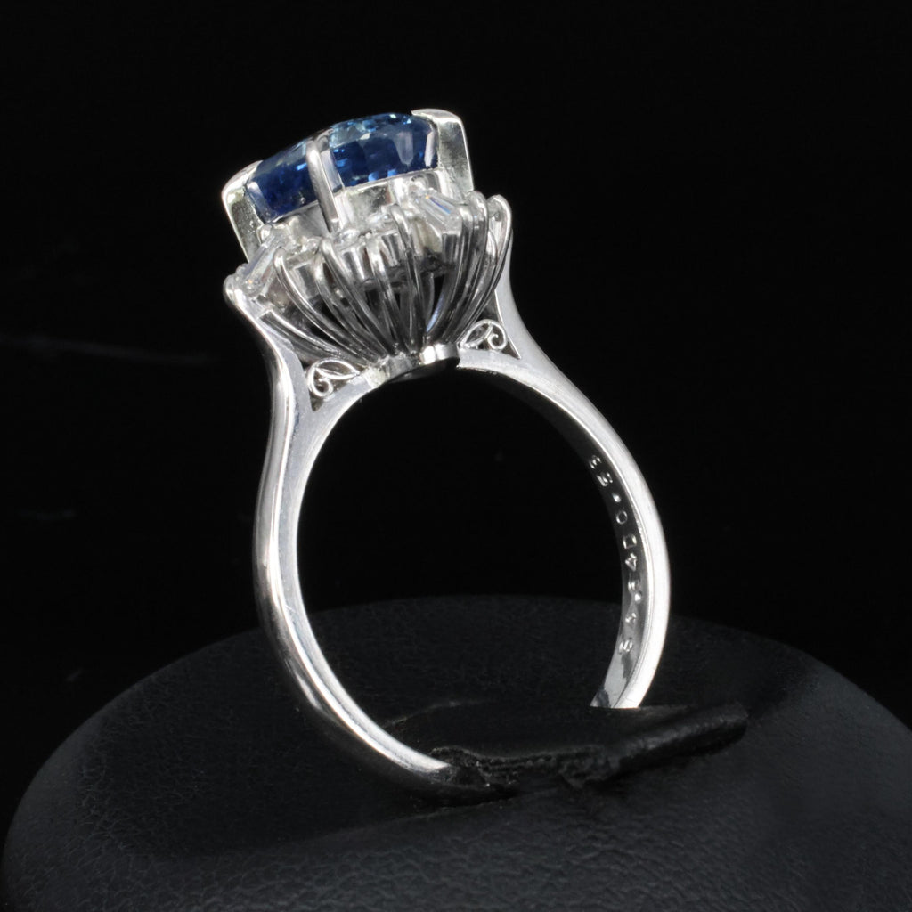 4.63ct GIA Ceylon No Heat Sapphire  & 0.53ct Diamond Halo Platinum Ring Size 6.5