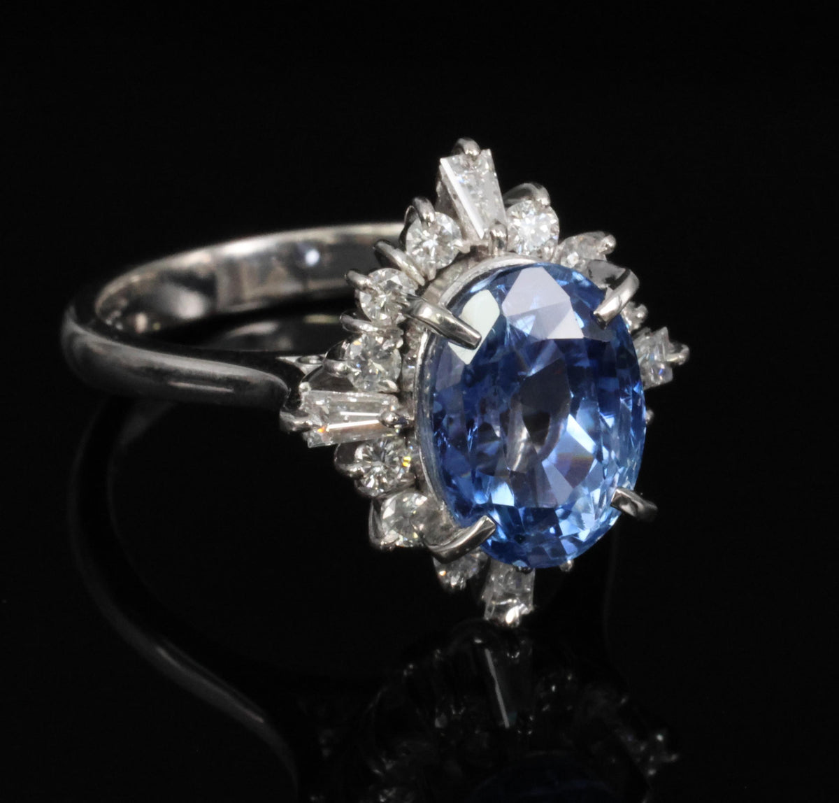 4.63ct GIA Ceylon No Heat Sapphire  & 0.53ct Diamond Halo Platinum Ring Size 6.5